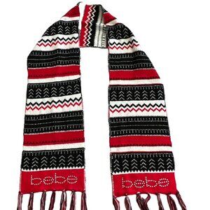 BEBE Women's Multicolor Plush Scarf Silver Rhinestone Logo 80x10 Cozy Warm